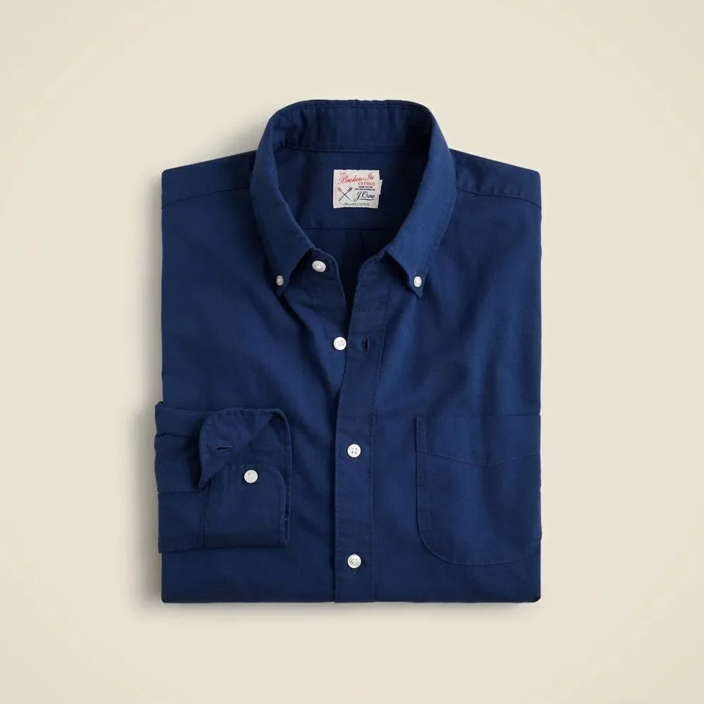 NEW J CREW Broken-in organic cotton oxford shirt Slim Untucked in Navy blue